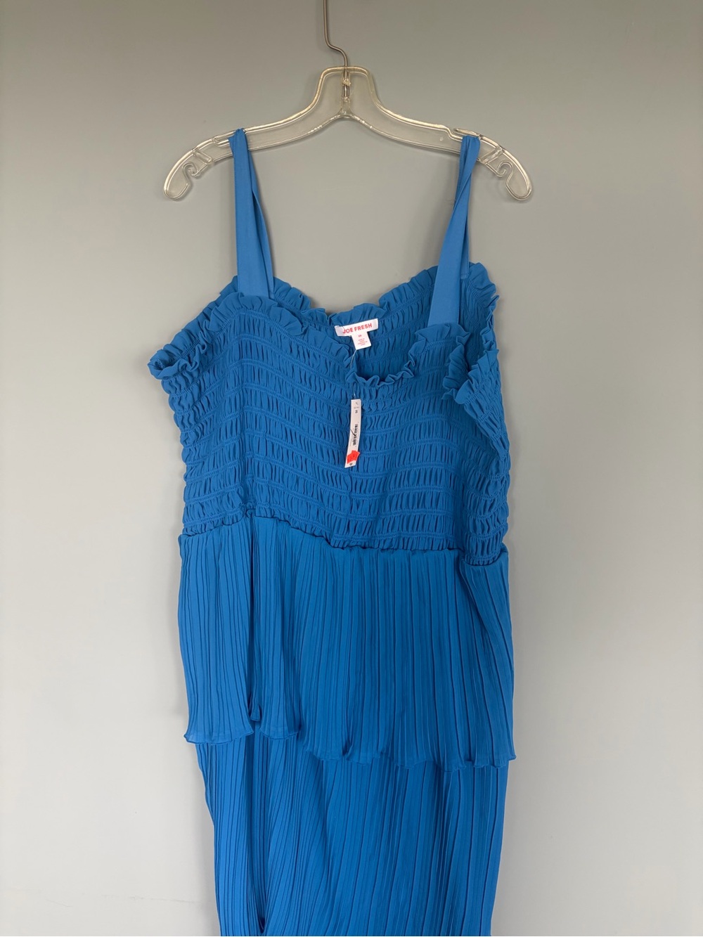 Joe Fresh Blue Pleated Midi Dress with Smocked Bodice